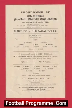 Blades v CID Scotland Police 1929 Charity Cup Match 1920s - football programme