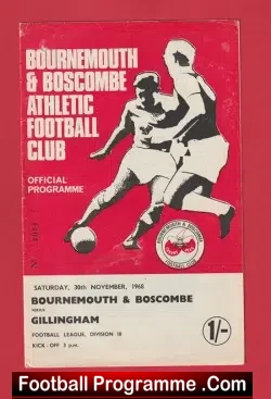 Bournemouth v Gillingham 1968 - football programme