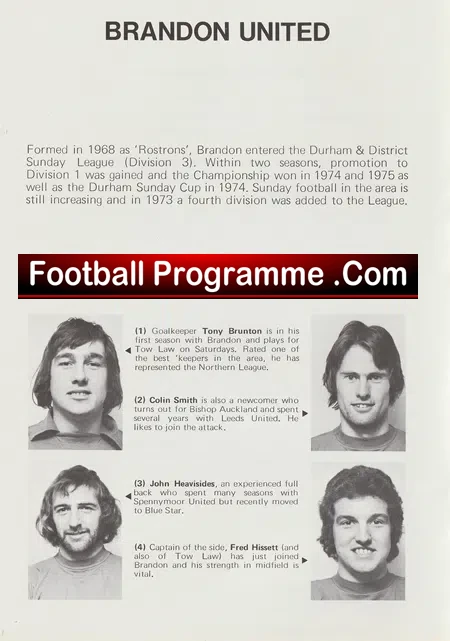Brandon United v Evergreen 1976 - Sunday Cup Final at Spennymoor
