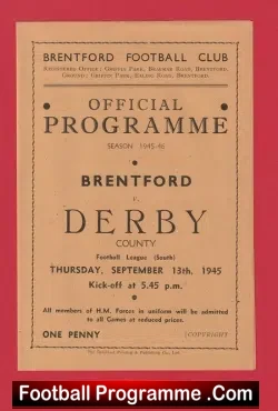 Brentford v Derby County 1945 – Old Football Programme