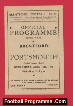 Brentford v Portsmouth 1946 – 40’s Programme