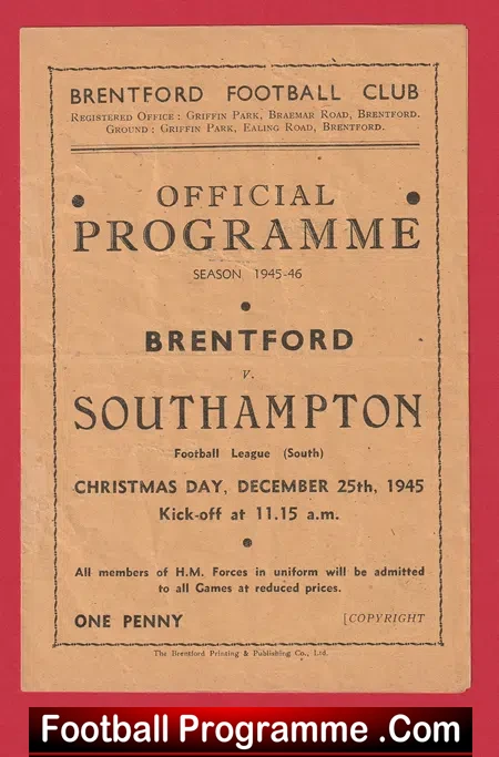 Brentford v Southampton 1945 – 40’s Programmes
