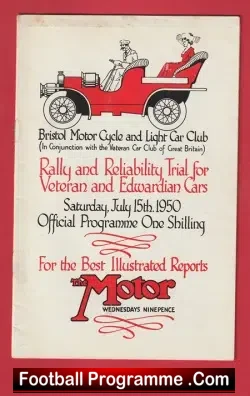 Bristol Motor Cylcle Light Car Club Vetran Rally Trial 1950 - football programme