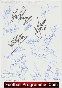 Bristol Rovers Football Club Multi Autographed SIGNED 2001 - football programme