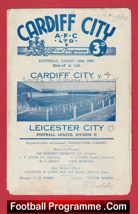 Cardiff City v Leicester City 1951 - To Clear !