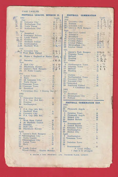 Cardiff City v Leicester City 1951 - To Clear !