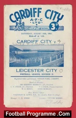 Cardiff City v Leicester City 1951 - To Clear ! - football programme