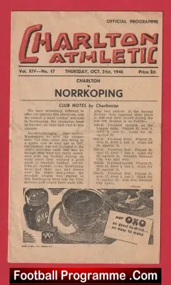 Charlton Athletic v Norrkoping 1946 – 1940’s Sweden Team