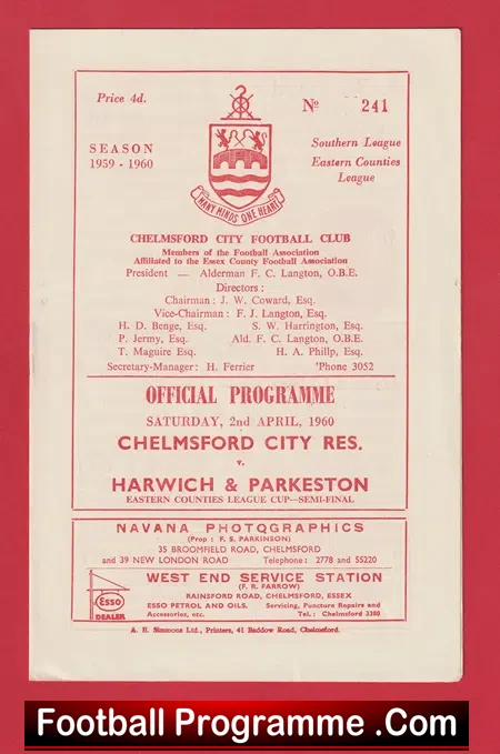 Chelmsford City v Harwich Parkeston 1960 – Counties Semi Final