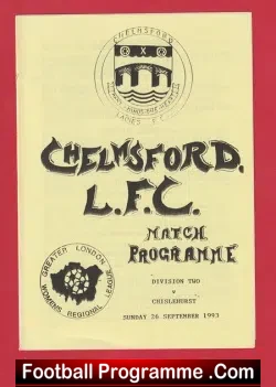 Chelmsford Ladies v Chislehurst 1993 - Womens Football - football programme