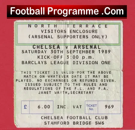 Chelsea v Arsenal 1989 – Football Ticket