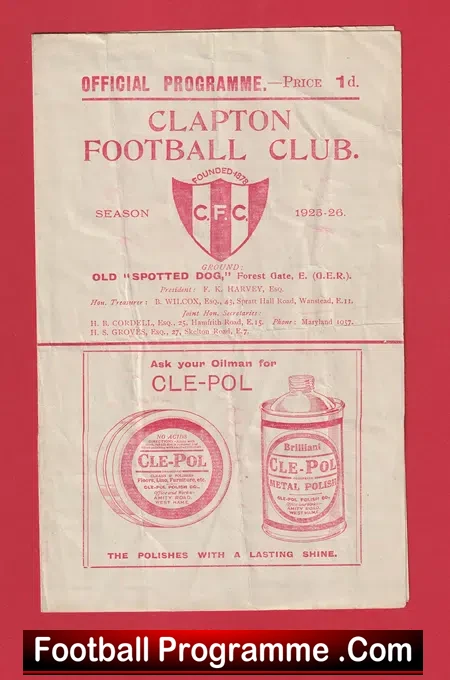 Clapton v London Caledonians 1925 - 1920s Football Programmes
