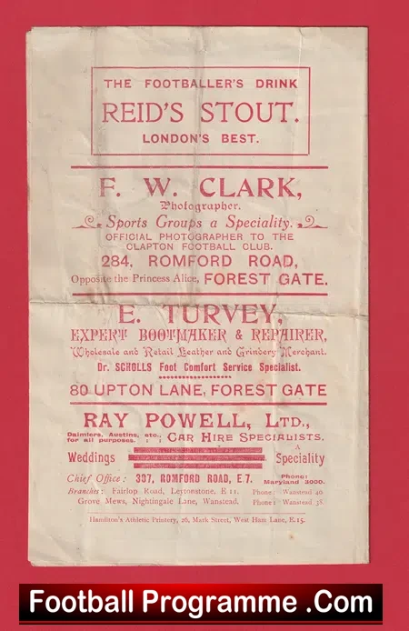 Clapton v London Caledonians 1925 - 1920s Football Programmes