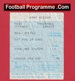 Coventry City v Manchester United 1981 – Football Ticket