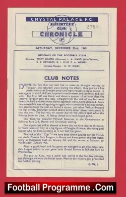 Crystal Palace v Torquay United 1945 – 1940’s Programme