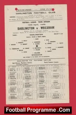 Darlington v Wrexham 1948 – 1940s Programmes