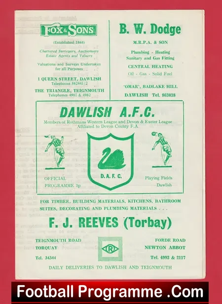 Dawlish v Plymouth 1977 – Pre Season Friendly Match