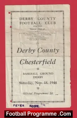 Derby County v Chesterfield 1944 – War Time Issue – To clear!