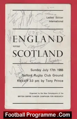 England Ladies v Scotland 1966 - Womens Football Salford Multi SIGNED - signed programme