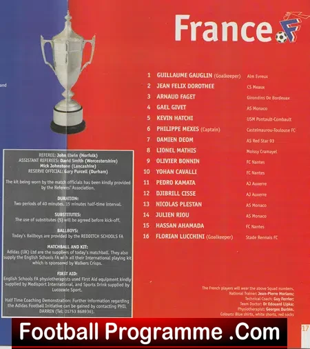England v France 1997 - Schoolboys U15 at Man Utd Old Trafford