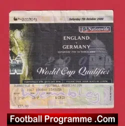 England v Germany 2000 – Ticket Last Game at Wembley
