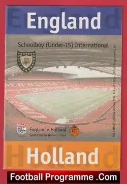 England v Holland 1996 - Schoolboys U15 at Man Utd Old Trafford - football programme