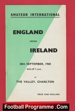 England v Ireland 1968 - Amateur International at Charlton - football programme