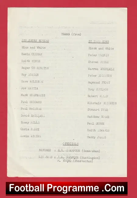 Eynesbury Rovers v St Ives Town 1982 Senior Cup Final at Ramsey