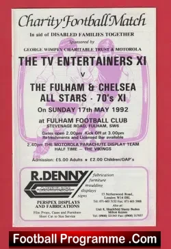 Fulham & Chelsea v TV Entertainers 1992 - Plus Terry Marsh - football programme