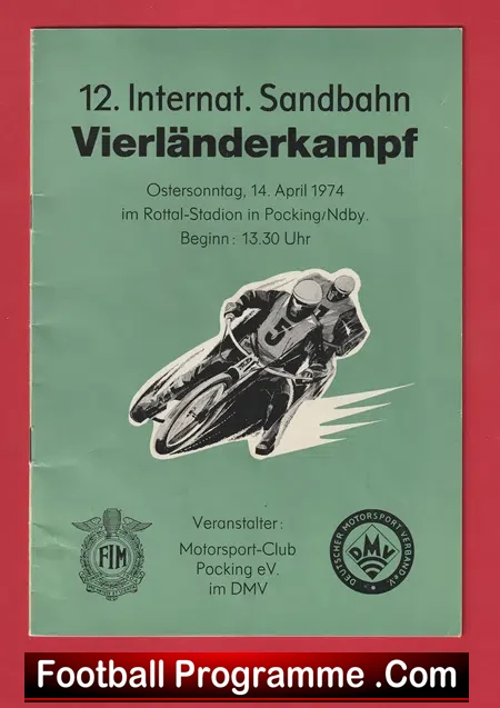 Germany Speedway Programme 1974 – Landerkampf Multi SIGNED