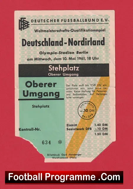 Germany v Northern Ireland 1961 – Football Ticket Deutschland