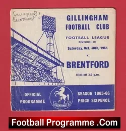Gillingham v Brentford 1965 - Autographed SIGNED - football programme
