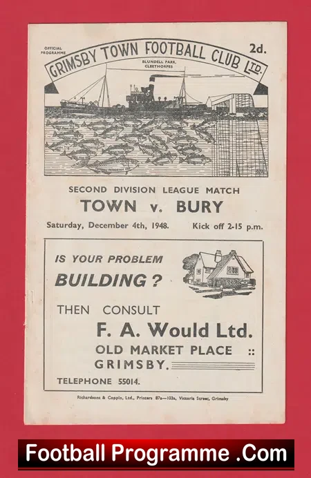 Grimsby Town v Bury 1948 – 1940’s Football Programmes