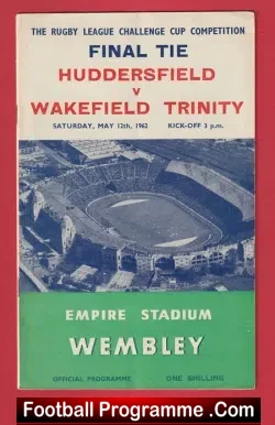 Huddersfield Rugby v Wakefield Trinity 1962 - League Cup Final - rugby programme
