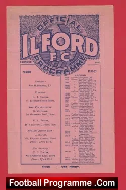 Ilford v Clapton 1932 - 1930's Football Programme - football programme