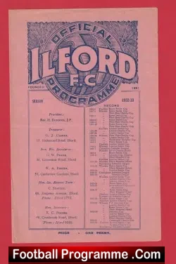Ilford v Tufnell Park 1932 – 1930s Football Programme