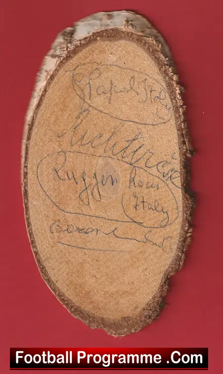 Italy Old Wooden Bark Football Plaque Autographed SIGNED