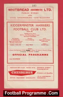 Kidderminster Harriers v Moor Green 1964 - football programme