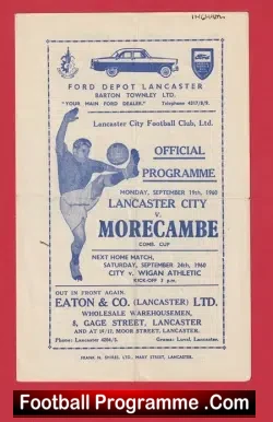 Lancaster City v Morecambe 1960 - football programme