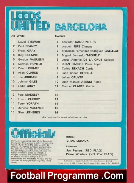 Leeds United v Barcelona 1975 - European Cup Semi Final