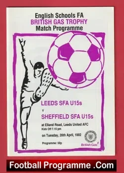 Leeds v Sheffield 1992 - English Schoolboys U15 Elland Rd - football programme