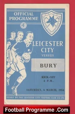 Leicester City v Bury 1954 - football programme