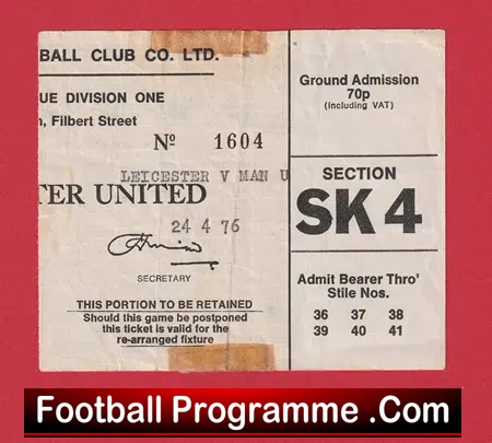 Leicester City v Manchester United 1976 – Football Ticket