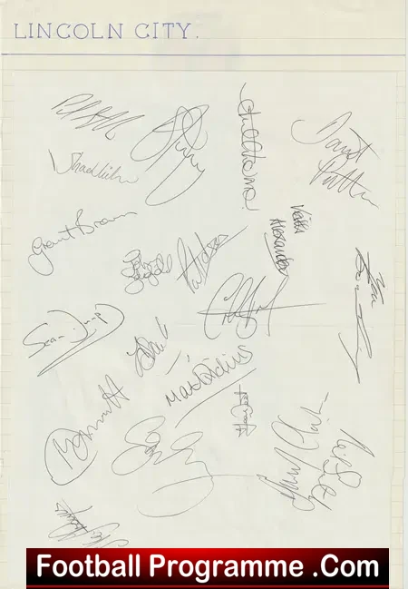 Lincoln City Football Club 1991 - 1992 Multi Autographed SIGNED