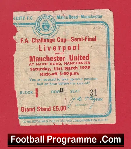 Liverpool v Manchester United 1979 – FA Cup Semi Final Ticket