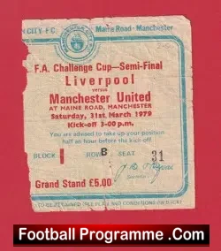 Liverpool v Manchester United 1979 – FA Cup Semi Final Ticket
