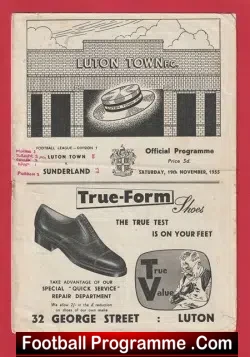 Luton Town v Sunderland 1955 - Multi Autographed SIGNED - football programme