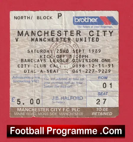 Manchester City v Manchester United 1989 – Football Ticket