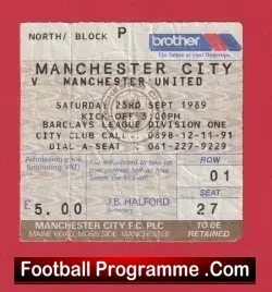 Manchester City v Manchester United 1989 – Football Ticket