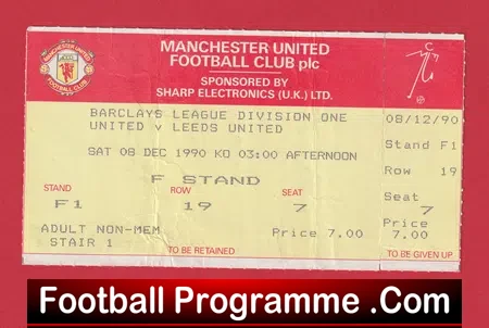 Manchester United v Leeds United 1990 – Football Ticket